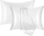 NOLRDR Mulberry Silk Pillowcase 2 Pack for Hair and Skin with Hidden Zipper,Both Sides 19 Momme Smooth and Breathable Silk Pillow Cases Set of 2 (White, Standard 20''×26'')