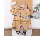Short-Sleeved Shorts Baby Thin Summer Cartoon Two-Piece Suit Summer Lapel Baby Summer Style Handsome