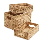 3pc Hyacinth Wicker Storage Basket Set Woven Organizer Bins for Shelves, Natural