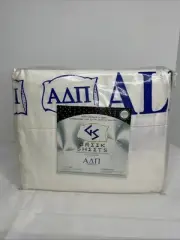 Alpha Delta Pi Sorority Greek Queen Sheet Set White Blue SpellOut New RARE