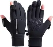 [LJCUTE] Winter Fingerless Fishing Gloves for Men & Women, Windproof Cold Weather Touchscreen Motorcycle Cycling Gloves for Photography Hunting Driving Ski Running