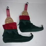 New Jingles & Joy Christmas Holiday Elf Shoe Wine Bottle Holder Sleeve Set Of 2