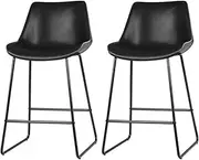 [Artiss] Bar Stools Stool Set of 2 Kitchen Counter Barstools Dining Chair Chairs Metal Leather Backrest Black in 70cm Seat Height Floor for Home Bar Dining Room Cafe Outdoor Indoor