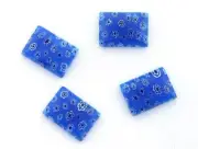 FOUR 18MM x 13MM RECTANGLE BLUE WHITE FLOWER MILLEFIORI GLASS CAB CABOCHON MC16