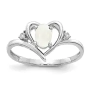 14k White Gold Opal and Real Diamond Heart Ring