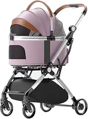 Pet Strollers for Small Mediun Dogs / 2 Cats, Dog Pram Stroller Separable Pet Cat Dog Stroller Pushchair Pet Carrier Trolley Aluminum Bracket Travel Cart Carriage with Rain Cover(Pink)