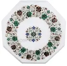 Corner Table Top Inlaid with Pietra Dura Art Octagon White Marble Coffee Table