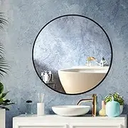Levede Wall-Mounted Mirror Round Shaped, Black Circle Bathroom Makeup Wall Mirror with Smooth Edge, Black Round Mirror Steel Frame for Living Room, Bathroom, Wall, Entryway, Black (50CM)