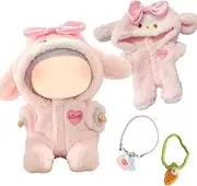 3 Pcs Doll Clothes and Accessories Compatible with Labubu 17cm Dolls Pink Bunny Monster Dolls Clothes Sets Include Jumpsuit Carrot Pendant Envelope Pendant Girls Boys for Best Gifts, No Doll