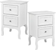 [Karl home] White Nightstand Set of 2. Farmhouse End Side Table Set of 2 Bedside Nightstands Chest with Drawers Small Night Stand with 2 Drawer and Solid Wood Legs for Bedroom, Living Room