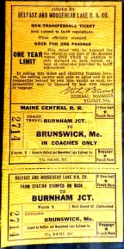 Railroad Ticket Belfast & Moosehead Lake & Maine Central