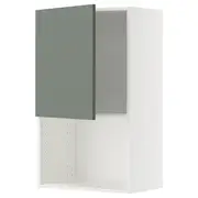 METOD wall cabinet for microwave oven, white/Nickebo matt grey-green, 60x37x100 cm