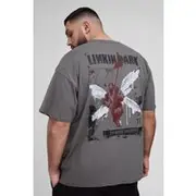 Mens Charcoal Plus Oversized Linkin Park Wash License T-shirt
