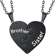 [Caiyao] 2Pcs Love Heart Puzzle Pendant Necklace Set Adjustbale Broken Split Heart Best Friend Matching Necklace for Women Girl Men Boy Teen Brother Sister Friendship BFF Jewelry Gift