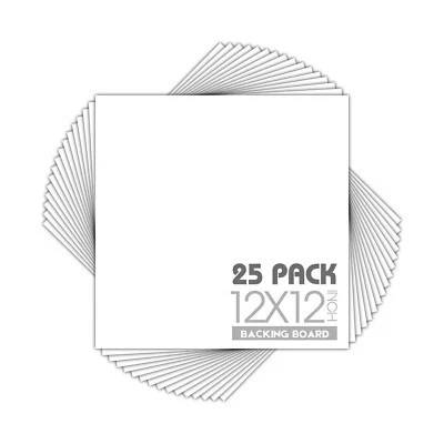 Mat Board Center, Pack of 25, 12x12 White Backing Boards, 4-Ply Thickness Car...