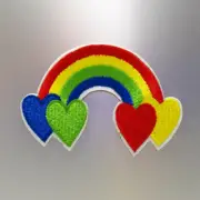 Rainbow & Hearts Patch — Iron On Badge Embroidered Motif — Cute Fun Heart