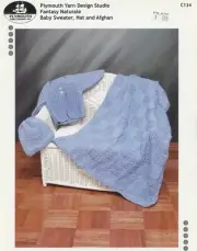 Knit Baby Sweater, Hat & Afghan Set Plymouth Yarn Knitting Pattern C134 Worsted