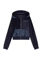 Versace Kids Logo Hooded Velour Sweatshirt (8-14 Years) - Navy - 10YR (10 Years) 10YR (10 years)