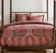Pottery Barn Talia Paisley Duvet Cover Red Block Print New Beautiful!