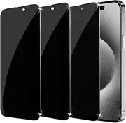 【3 Pack】 for Privacy Screen Protector compatible iPhone 15/15 Pro, Sensor Protection, Anti Spy Private Tempered Glass Film, Touch Sensitive, Bubble-Free, 9H Hardness Screen Protection 6.1 Inch
