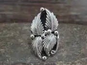 Native American Indian Sterling Silver Feather Ring by Yazzie - Size 6