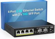 VIMIN 6 Port 2.5G Unmanaged Network Switch, 4X 2.5Gbase-T Ports, 2X 10G SFP, 60Gbps Ethernet Switching Capacity, One-Key VLAN, Metal Housing, Fanless, Work for 2.5Gbps NAS, Wireless AP & PC