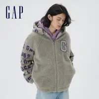 在飛比找蝦皮商城優惠-Gap 男裝 Logo仿羊羔絨寬鬆連帽外套-灰色(44579