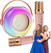 Portable Karaoke | Portable Speaker with Two Microphones,LED Lights, Computer Speaker, Music Player for Family Home Gathering