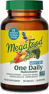 MegaFood Men's 55+ One Daily - Multivitamin for Men with Vitamin B12, Vitamin C, Vitamin D & Zinc - Optimal Aging & Immune Support Supplement - Vegetarian - Made Without 9 Food Allergens - 90 Tabs