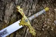 Handmade King Arthur Excalibur sword , Crown Head Merlin sword with Sheath