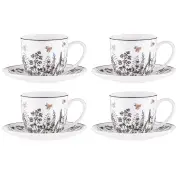 Queen Bee 4 Piece Cup & Saucer Set 230ml Size 15.7X15.6X8.5cm by Ashdene