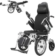 Lightweight Electric Wheelchair for Adult, Folding Electric Wheelchair with Headrest, Remote Control Powerchair Fully Lying Folding