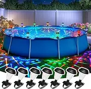 SUNCKET Solar Pool Lights for Framed Above Ground Pools, Waterproof Lights at Night Backyard Pool Accessories, RGB Color Light Solar Lights for Frame Swimming Pools, 7 Pack