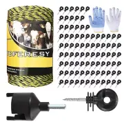 Electric Fence Poly Wire 656FT with 100 Screw-In Insulators & Insulator Tool