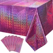 FunnyPars 6 Pack Pink Iridescent Table Cloth for Parties, Pink Plastic Shiny Las