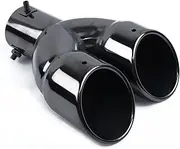 1PC 63mm Double Outlet Universal Car Exhaust Tips Pipe Nozzle Compatible For Muffler Tail Throat Stainless Steel Accessoriess Gloss Black