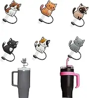 Cute Cat Silicone Straw Tips Cover Protector Plugs - 6Pcs Large Topper Covers Cap for Drinking Straws - Cartoon Soft Toppers