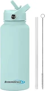 Stainless Steel Water Bottle 1L/32oz - Vacuum Insulated, Keeps Drinks Cold 24Hrs, Hot 12Hrs | Leak Proof Straw Lid, Flex Cap, Wide Mouth | BPA Free, Durable, Powder Coated, Double Wall Design (Blue)