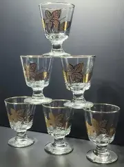 Vintage Mid-Century Modern Libbey Gold Leaf Hostress Glasses with Box MCM