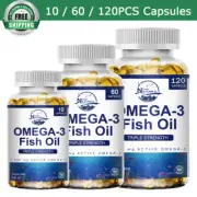 Omega 3 Fish Oil Capsules 3x Strength EPA & DHA, Highest Potency 10/60/120Pills