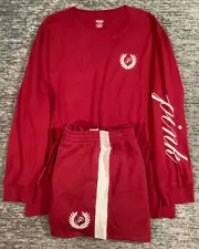 Victoria's Secret Pink Campus LS Tee Shirt + Ivy Shorts Set Red Lacquer Logo L