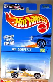 1997 Vintage Hot Wheels Blue/White Card #616 '80s CORVETTE White w/Chrome LaceSp
