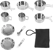 XIASABA Folding Cookware Set 12 Pcs Camping Cookware Set Folding Handle 304 Stainless Steel Portable Picnic Cooking Pot Cup Set