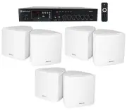 Rockville Commercial Restaurant Bluetooth Amplifier+(6) 3.5" White Cube Speakers