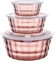 Taiuloo Set of 3 Salad Bowls With Lids & Handles, Food Storage Containers for Meal Prep and Lunch, BPA Free Plastic Serving Bowl Set, Pink
