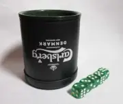 Malaysia CARLSBERG BEER Leather DICE CUP 3.75" Tall With Green Dice Box 2020 New