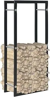 Firewood Log Rack Outdoor Indoor Steel Racks Firewood Holder Log Rack Hoop Metal Lumber Stacker Organizer for Wood Storage Storage Log Holder, Black 44x20x100 cm
