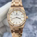 APWATCH⌚️ SWISS WATCH皇家橡樹系列67651OR原鑲鑽18K玫瑰金石英女表33MM金帶