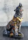 Ebros Steampunk Silver Alpha Wolf Howling Statue with Gears Base 7.5"H Figurine