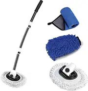 43" Wash Mop Kit Universal Cleaning Tools Car Detailing Brush Auto Microfiber Cleaner Towel Extendable Handle Cleaning Brushes Rim Cleaner Vehicle Wash Brush for Cleaning Wheels